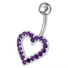 (Purple, Silver) Fancy Heart Jewelled Non-Moving Titanium Bar Belly Ring