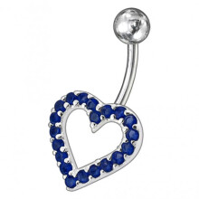(Dark Blue, Silver) Fancy Heart Jewelled Non-Moving Titanium Bar Belly Ring