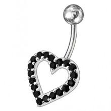 (Black, Silver) Fancy Heart Jewelled Non-Moving Titanium Bar Belly Ring