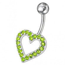 (Peridot, Silver) Fancy Heart Jewelled Non-Moving Titanium Bar Belly Ring