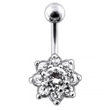 (Red, Yellow Gold) Fancy Jewelled Flower Non-Dangling Belly Ring