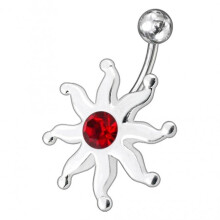 (Red, Silver) Fancy Jewelled Star Fish Non-Moving SS Bar Navel Belly Ring