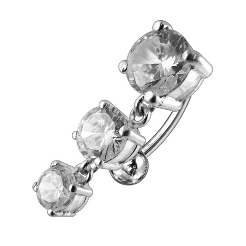 (Emerald, Silver) Moving Jewelled Charms Navel Belly Button Ring 2