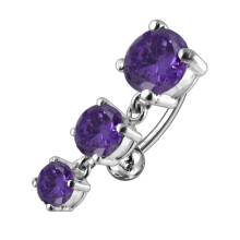 (Clear, Silver) Moving Jewelled Charms Navel Belly Button Ring