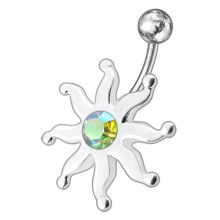 (Black, Yellow Gold) Fancy Jewelled Star Fish Non-Moving SS Bar Navel Belly Ring