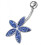 (Dark Blue, Silver) Jewelled Flower Silver Navel Ring 8