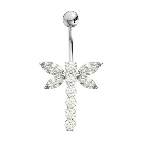 (Emerald, Silver) Jewelled Firefly Silver Belly Ring 2