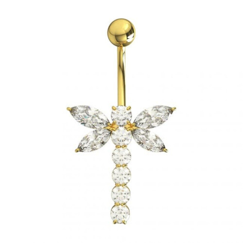 (Peridot, Silver) Jewelled Firefly Silver Belly Ring