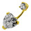 (Black, Silver) Jewelled Heart Spinal Belly Ring 12