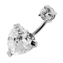(Emerald, Silver) Jewelled Heart Spinal Belly Ring