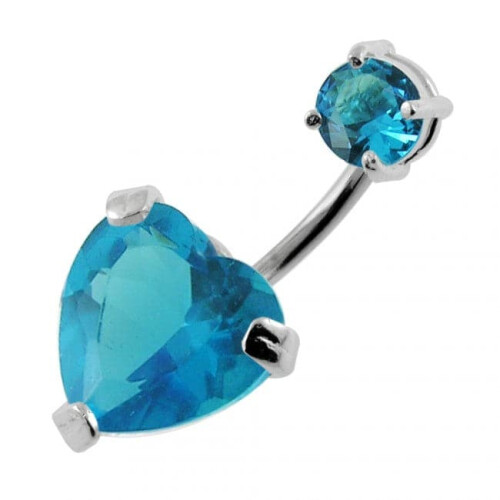 (Clear, Silver) Jewelled Heart Spinal Belly Ring 2