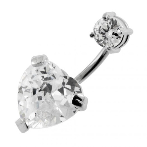 (Black, Silver) Jewelled Heart Spinal Belly Ring