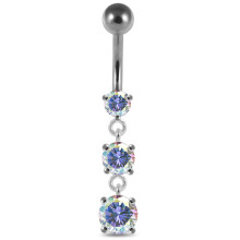 (Aurora Borealis, Silver) Moving Jewelled Charms Belly Ring