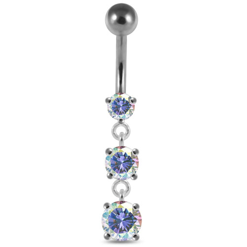 (Clear, Silver) Moving Jewelled Charms Belly Ring