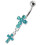(Peridot, Silver) Moving Jewelled Cross Belly Ring 9