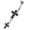 (Peridot, Silver) Moving Jewelled Cross Belly Ring 10