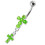 (Peridot, Silver) Moving Jewelled Cross Belly Ring 1