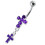 (Peridot, Silver) Moving Jewelled Cross Belly Ring 7