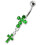 (Peridot, Silver) Moving Jewelled Cross Belly Ring 3
