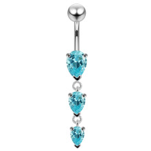 (Aqua, Silver) Navel Jewelled Tear drop Belly Ring