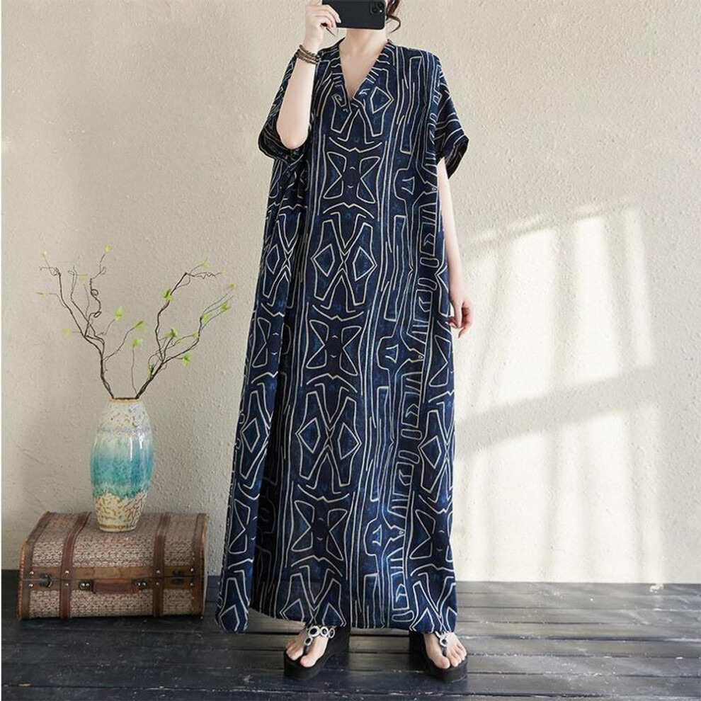 Dimanaf Women 2025 Plus Size Summer Casual Basic Dress Cotton Linen Vintage Loose Long Dress Maxi New