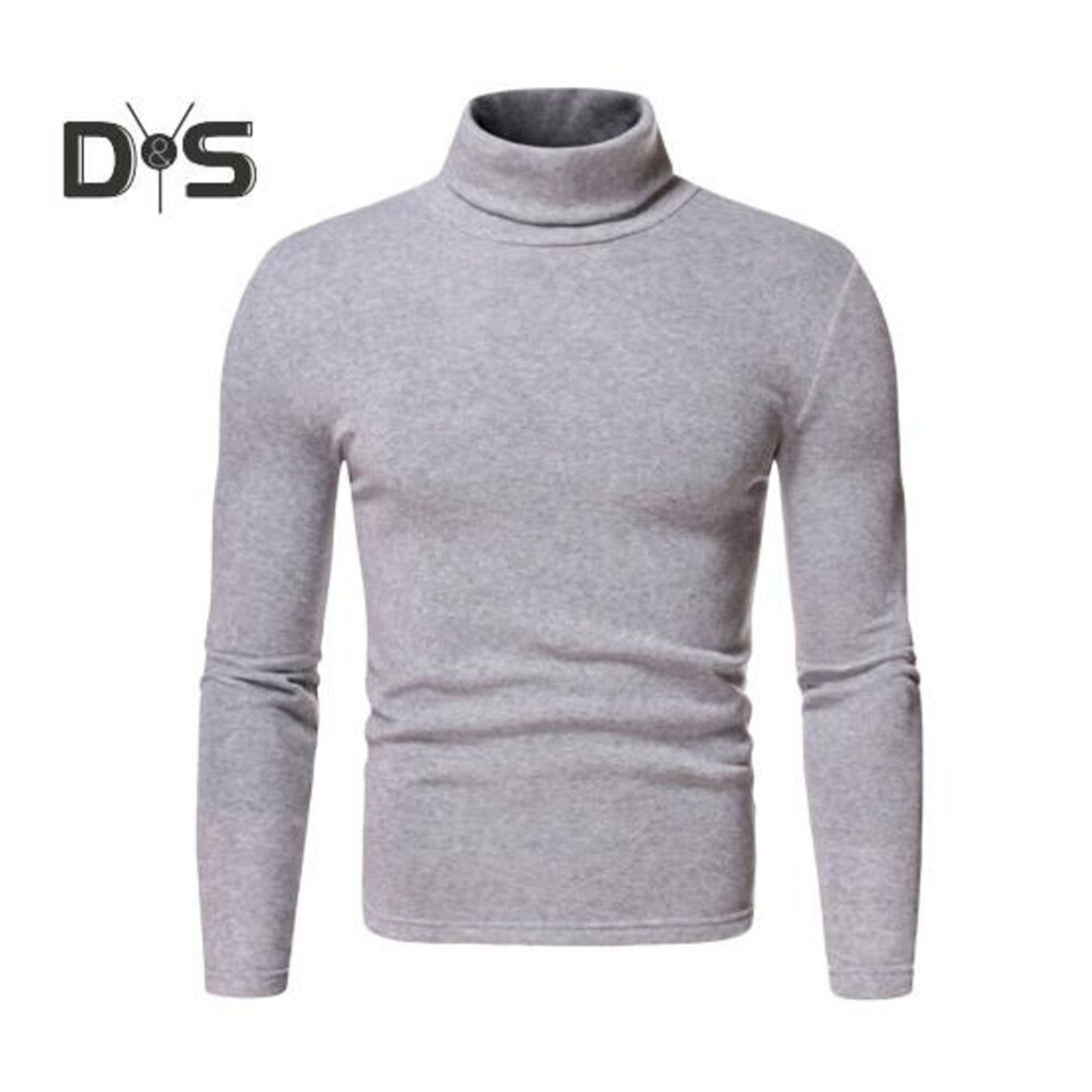 (light grey, XL) Spring Autumn Men Fitness Top Slim Fit High Collar Stretchy Long Sleeves Solid Color Pullover Fitness Sport Top Winter Bottoming Clothes