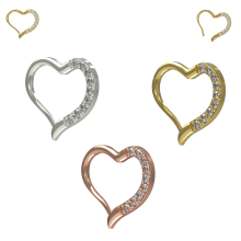 (Gold) 316L Surgical Steel Jewelled Heart Single Closure Clicker