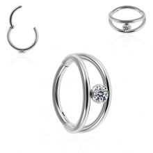 (Silver, 10mm) 316L Surgical Steel Jewelled Eye Hinged Segment Clicker Ring