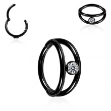 (Black, 12mm) 316L Surgical Steel Jewelled Eye Hinged Segment Clicker Ring