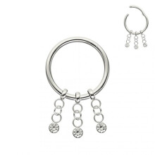 (Silver, 8mm) 316L Surgical Steel 3 CZ Stones Dangling Hinged Segment Clicker Ring