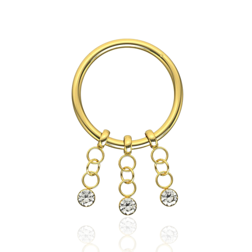 (Silver, 8mm) 316L Surgical Steel 3 CZ Stones Dangling Hinged Segment Clicker Ring 1