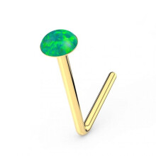 (Green Opal, 1.5mm) 9K Gold L-Shaped Crystal Nose Stud