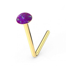 (Purple Opal, 1.5mm) 9K Gold L-Shaped Crystal Nose Stud