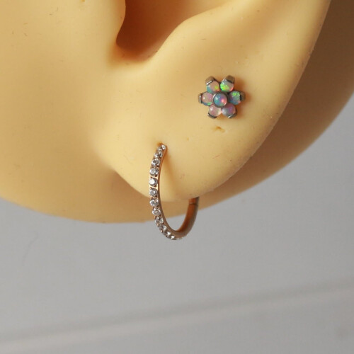 (Silver, 9mm) 316L Surgical Steel Micro Setting CZ Stones in Hinged Segment Clicker Ring 2