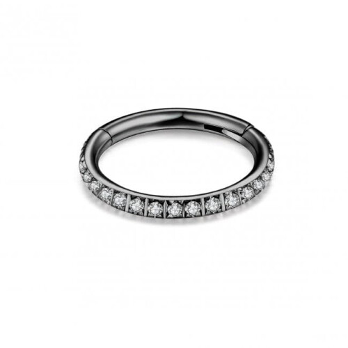 (Silver, 9mm) 316L Surgical Steel Micro Setting CZ Stones in Hinged Segment Clicker Ring 1