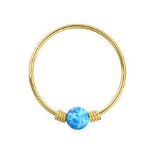 (Dark Blue Opal, White Gold) 9K Yellow Gold Spring Coil-End with Opal Stone Hoop Nose Ring