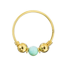 (Light Green Opal, White Gold) 9K Yellow Gold Spring Coil end with Opal center Nose Hoop Ring