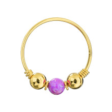 (Purple Opal, White Gold) 9K Yellow Gold Spring Coil end with Opal center Nose Hoop Ring