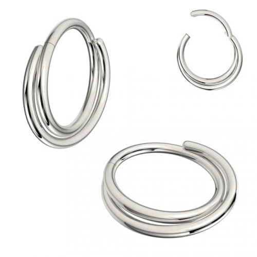 (Silver, 12mm) 316L Surgical Steel Double Row Twisted Hinged Segment Clicker Ring