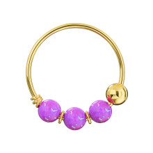 (Purple Opal, White Gold) 9K Gold Opal Hoop Nose Ring