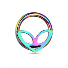 (Rainbow, 8mm) 316L Surgical Steel Alien Head Hinged Segment Clicker Ring