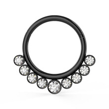 (Black, 10mm) 316L Surgical Steel and CZ Stones in Bezel Set Hinged Segment Ring