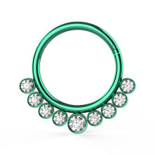 (Anodised Green, 12mm) 316L Surgical Steel and CZ Stones in Bezel Set Hinged Segment Ring