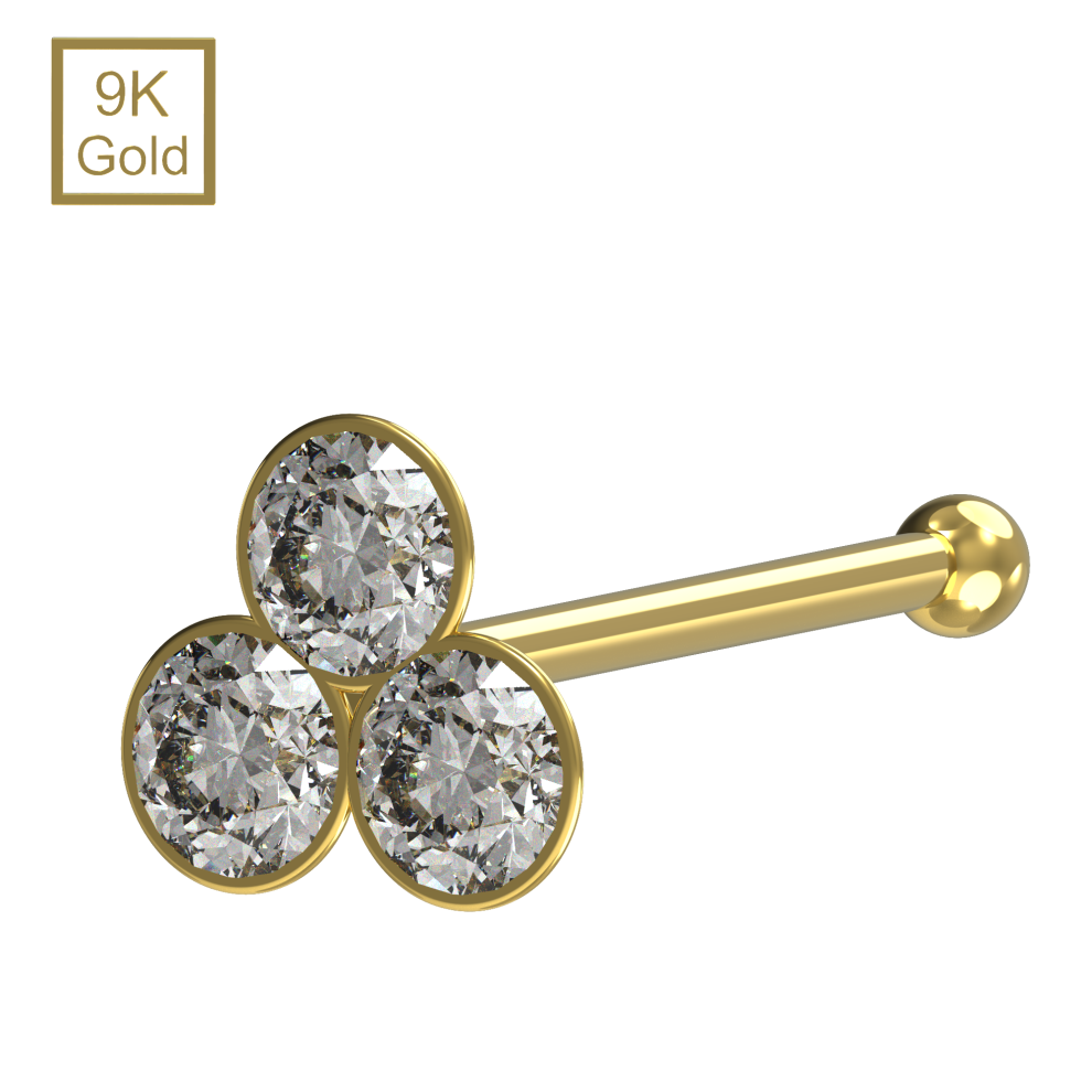 9K Yellow Gold Triple Stone Ball End Nose Pin-image-OPC-PHF7JF5-NEW