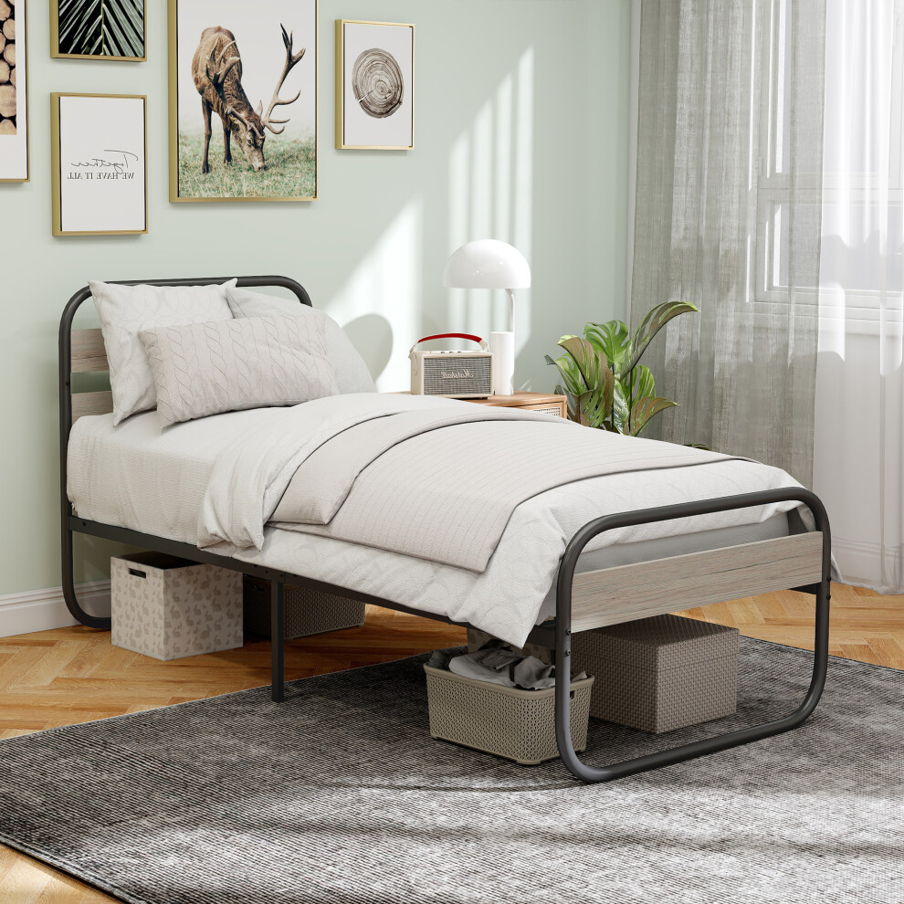 HOMCOM 3ft Metal Platform Single Bed Frame with Under Bed Storage
