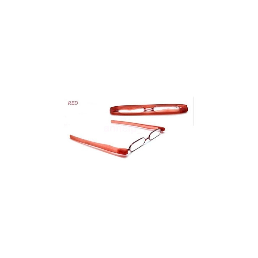 (Red, +2.00) 360 Rotation Folding Portable Eyeglass Frame Reading Glasses +1.0 1.5 2.0