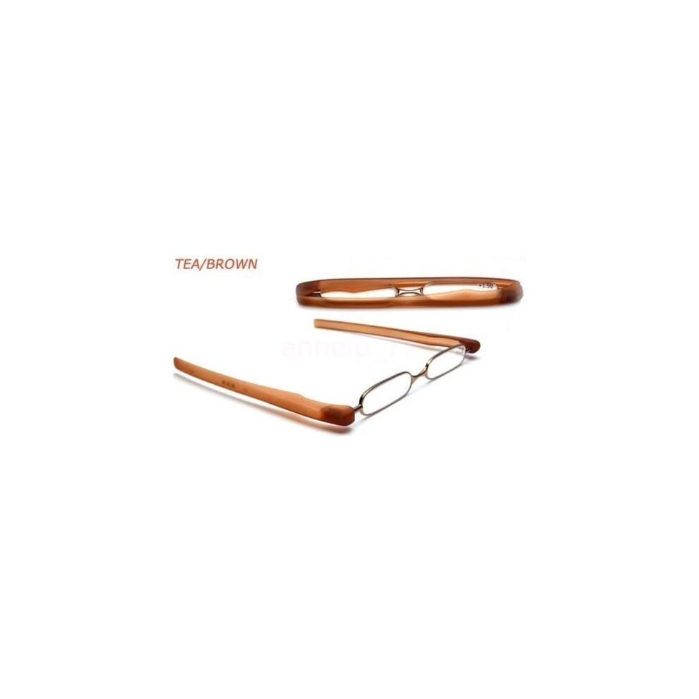(Tea/Brown, +3.00) 360 Rotation Folding Portable Eyeglass Frame Reading Glasses +1.0 1.5 2.0