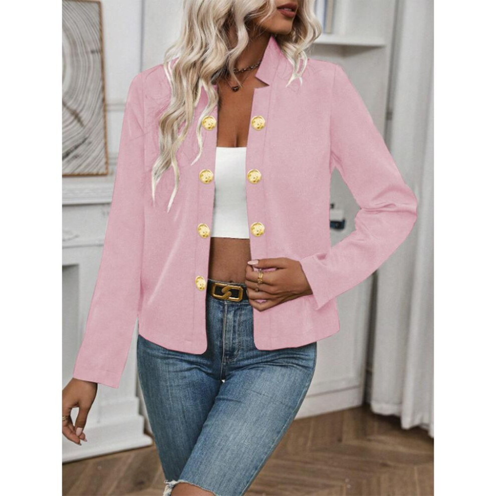 (light pink, L) Spring Autumn Fashionable Women's Clothing Solid Color Double-breasted Temperament Long Sleeved Suit Jacket Casual Versatile Suit