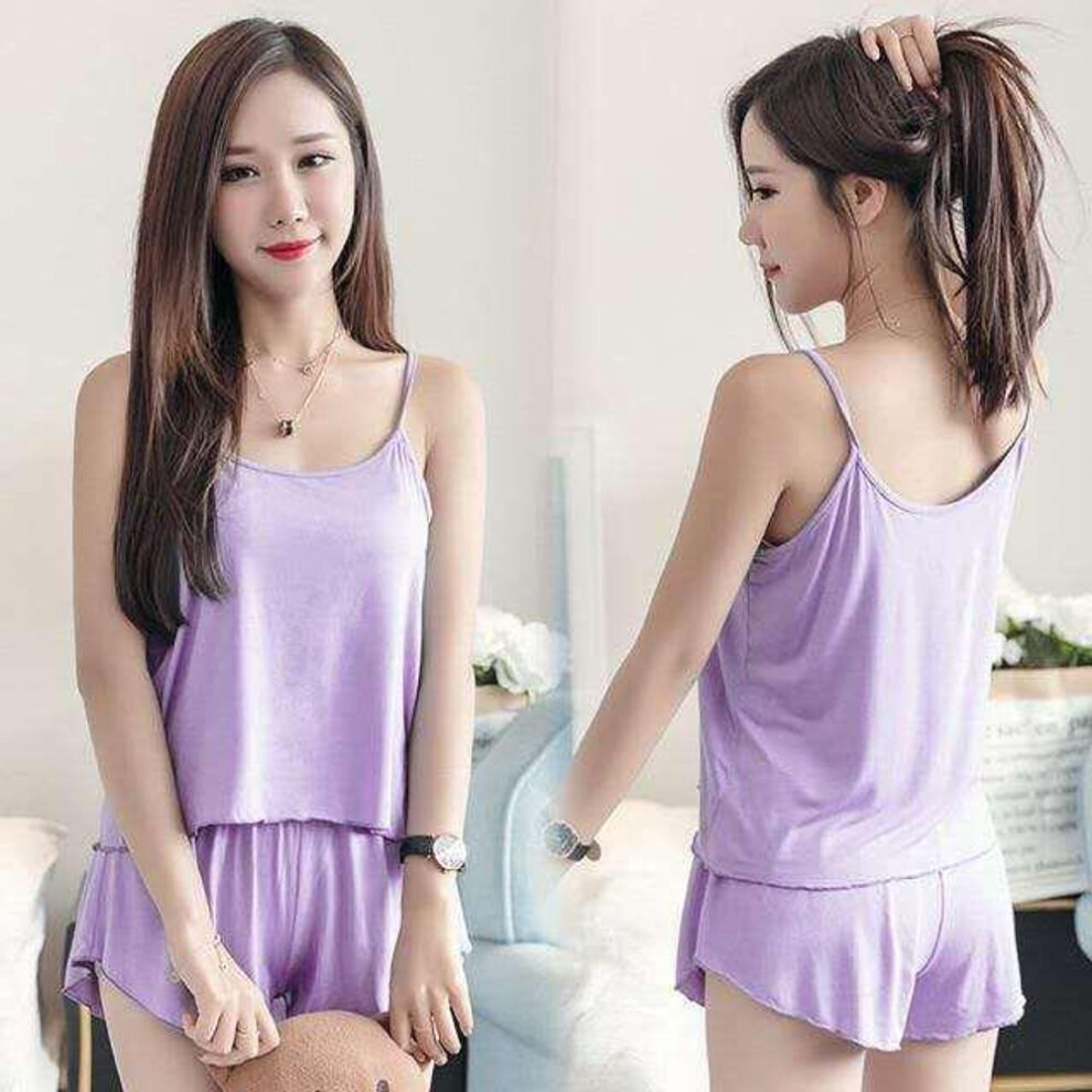 (XXXL, light purple) Women's Plus Size Comfortable Summer Pajama Set - Simple Sling Top & Loose Shorts