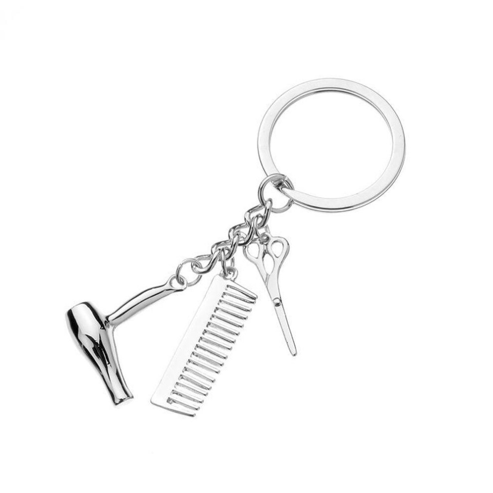 (Other) Hair Stylist Essential Hair Dryer Scissors Comb Decorative Keychains Hairdressers Gift Key Rings